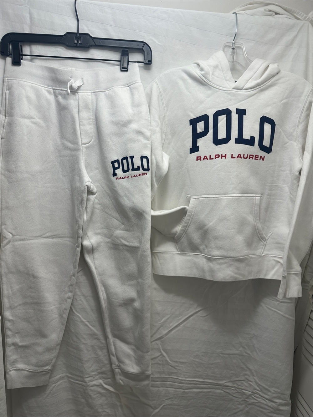 Ralph Lauren White Hoodie and Jogger Set with Navy and Red Logo